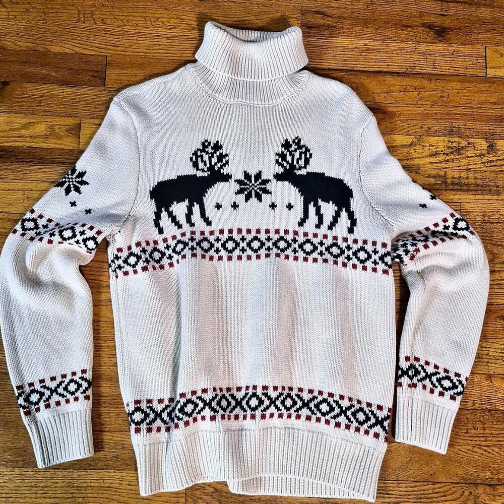 H&M cream reindeer fair isle turtleneck sweater